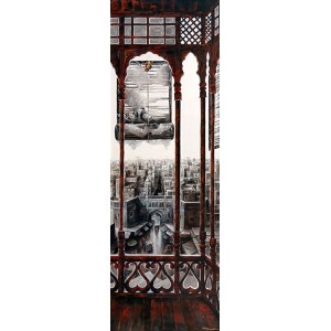 K Mehmood, 24 x 72 Inch, Acrylic and Charcoal on Canvas, Cityscape Painting, AC-KHM-007